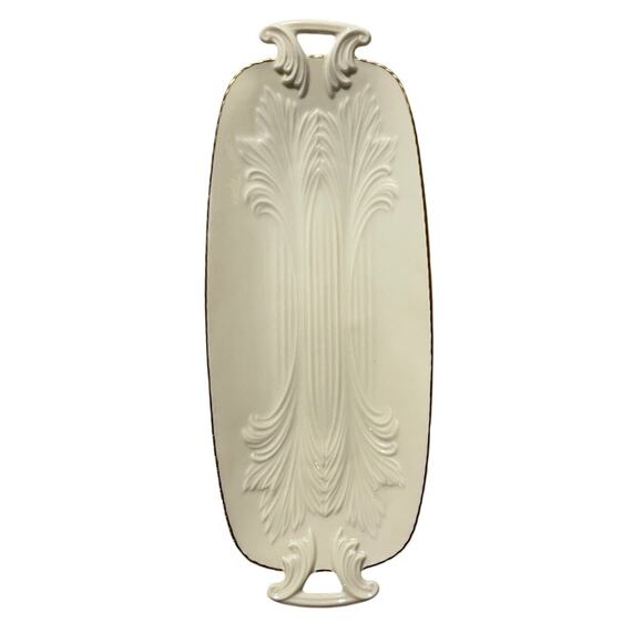 Lenox - Vintage Ceramic Serving Dish - Embossed Leaf Motif - 13.5"-Gold Trim-EUC - Picture 1 of 5